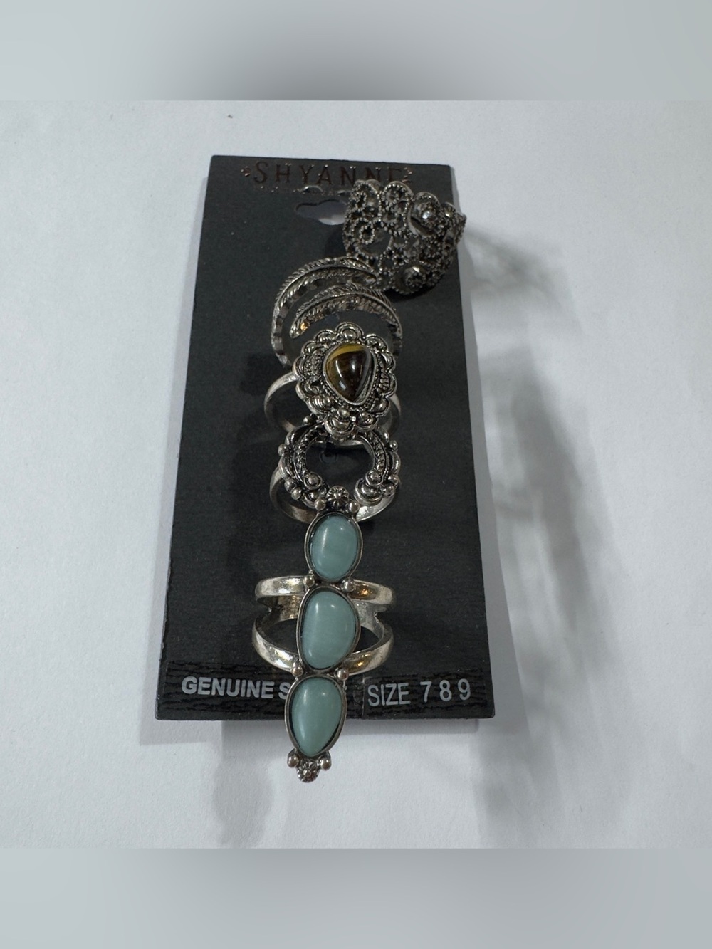 Shyanne Silver-Tone Stackable Ring Set with Aqua Stones